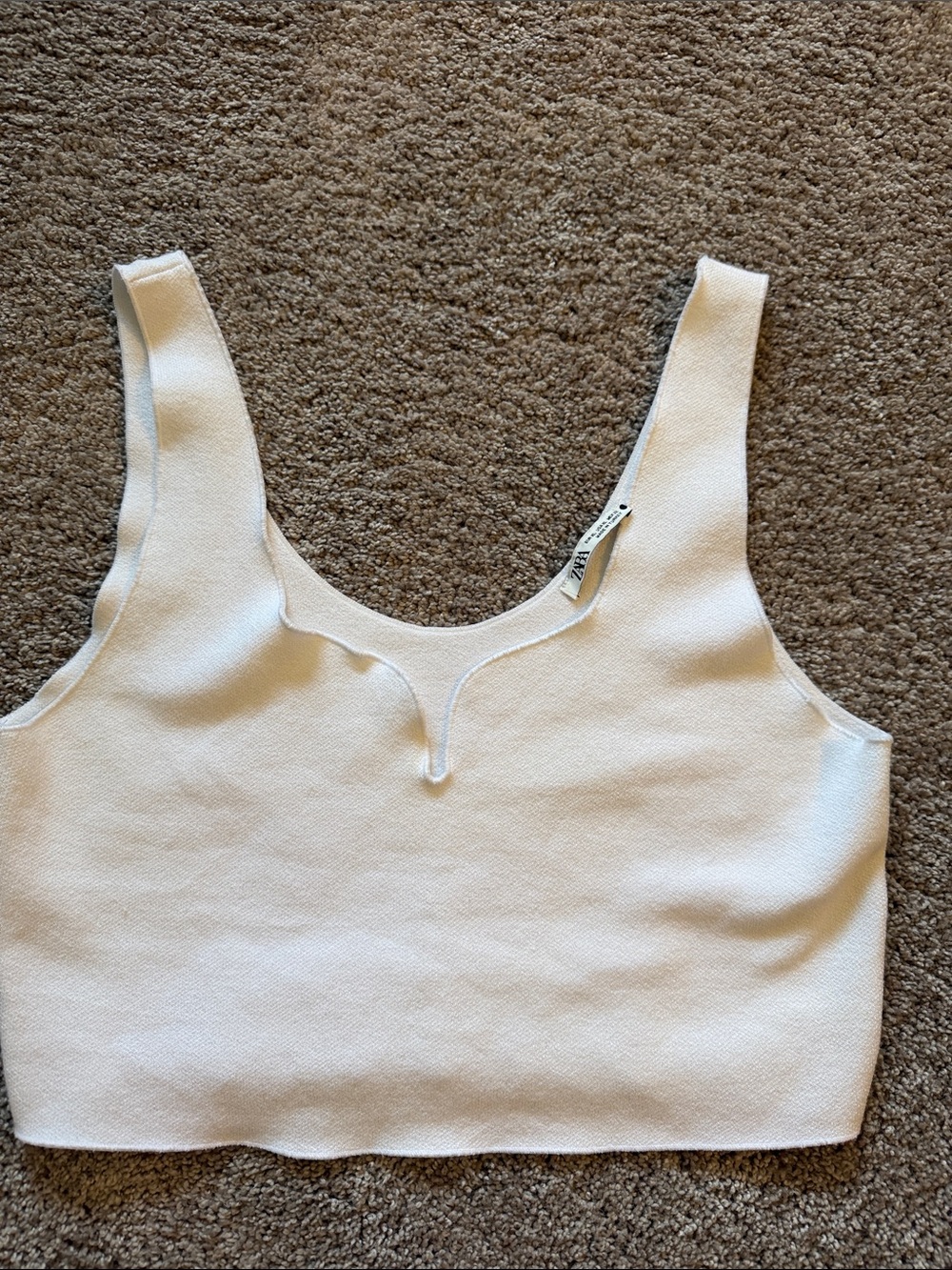 Zara White Cropped Tank Top with Scoop Detail